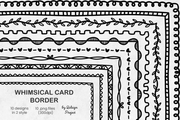 10 Whimsical Card Border: Wavy Squiggle Designs