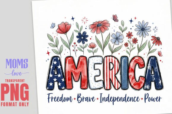 America Freedom 4th of July PNG Design: Bold Florals for Patriotic Projects