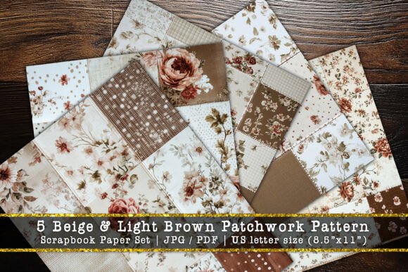 Beige & Light Brown Patchwork Scrapbooks: Cozy Floral Quilt Designs