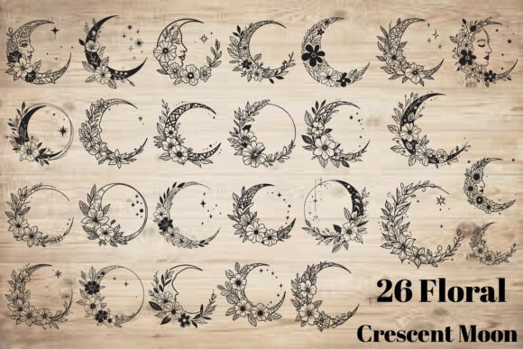 Floral Crescent Moon: A Celestial Design Asset for Every Crafter