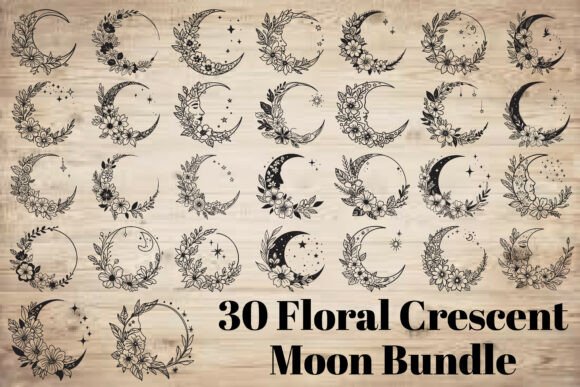 Floral Crescent Moon SVG Bundle: Celestial Craft Designs