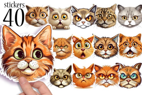 Funny Cat Face Printable Stickers PNG: A Design Asset with Purr-sonality
