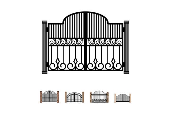 Ornate Iron Gate Set: Elegant Entrance Design