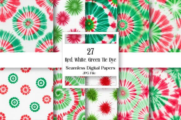 Red, White, Green Tie Dye Digital Paper: A Vibrant Design Asset
