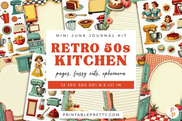 Retro 50s Kitchen Junk Journal Kit: Mid-Century Charm