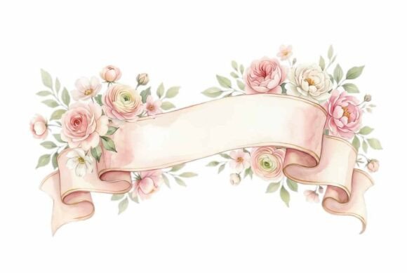 Watercolor Ribbon Banner with Floral: A Designer's Delight